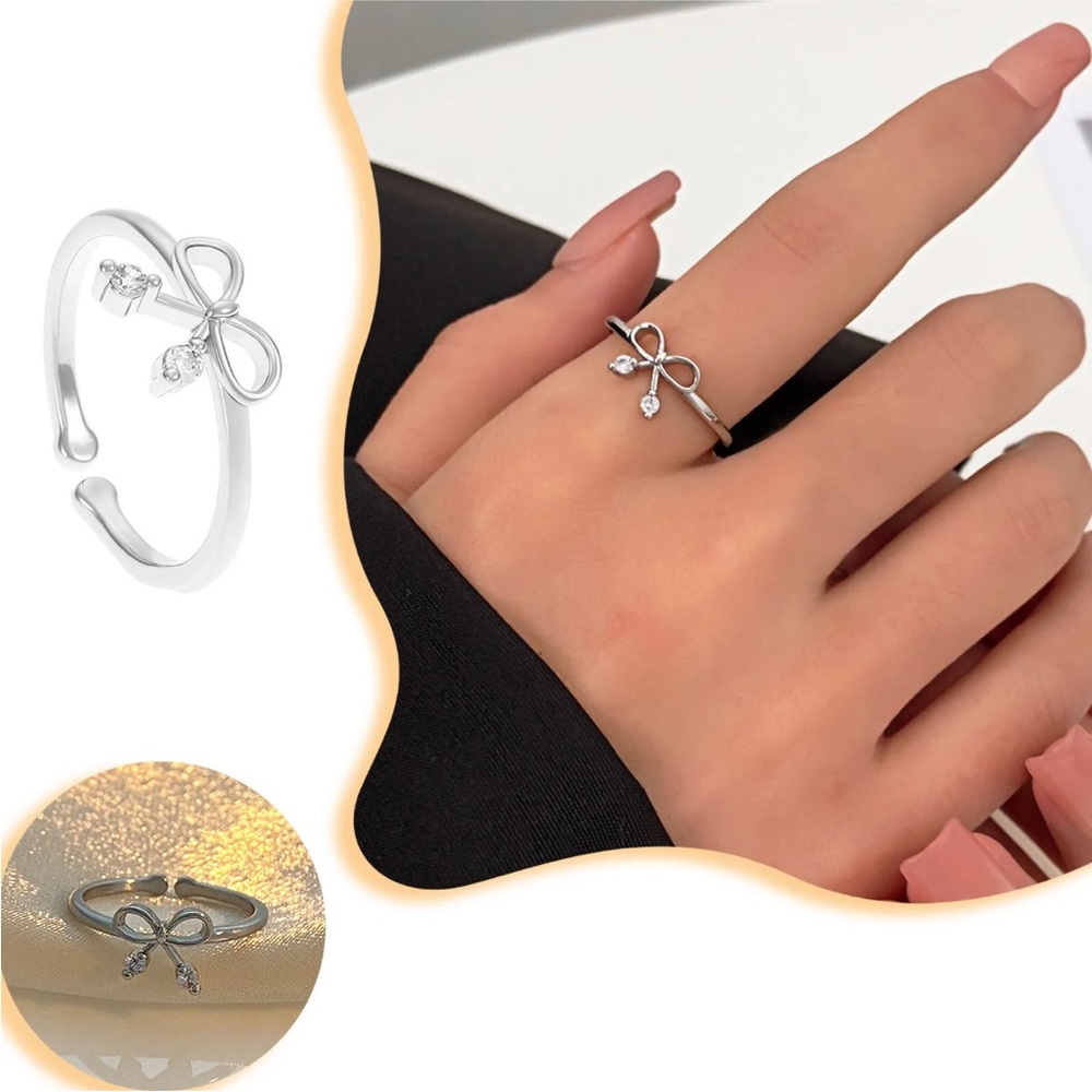 Diamond Encrusted Bow Ring Fashion Temperament Design Hollow Leaf Index Finger